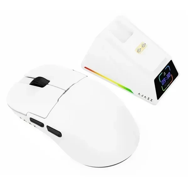 Игровая безповодная мышка Ajazz AJ159 APEX White + Док-станция с экраном, сесссор PAW3950, (2,4\Bluetooth\USB), 42000 DPI, 8к Ггц - изображение 3