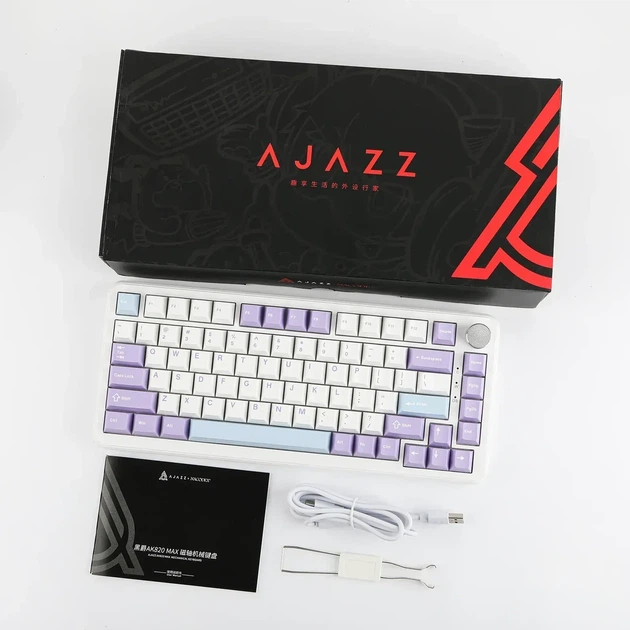 Магнитная клавиатура Ajazz AK820 Max HE White Purple, Hall Effect, Rapid Trigger, 8000 Гц опроса, RGB подсветки - Фото 1 Магнитная клавиатура Ajazz AK820 Max HE White Purple, Hall Effect, Rapid Trigger, 8000 Гц опроса, RGB подсветки - изображение 1