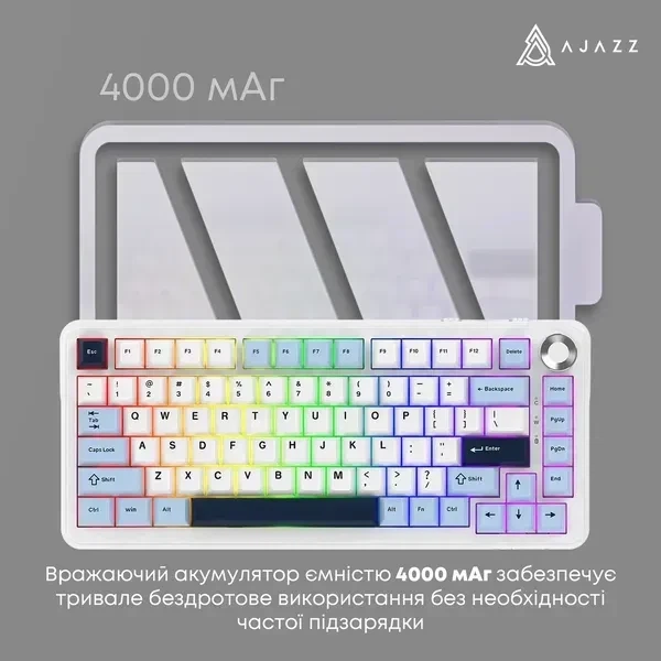 Беспроводная механическая клавиатура Ajazz AK820 Max Plus White Blue, Ajazz Daydream Switch, 75%, RGB Подсветка 2.4G/Bluetooth/USB - изображение 6