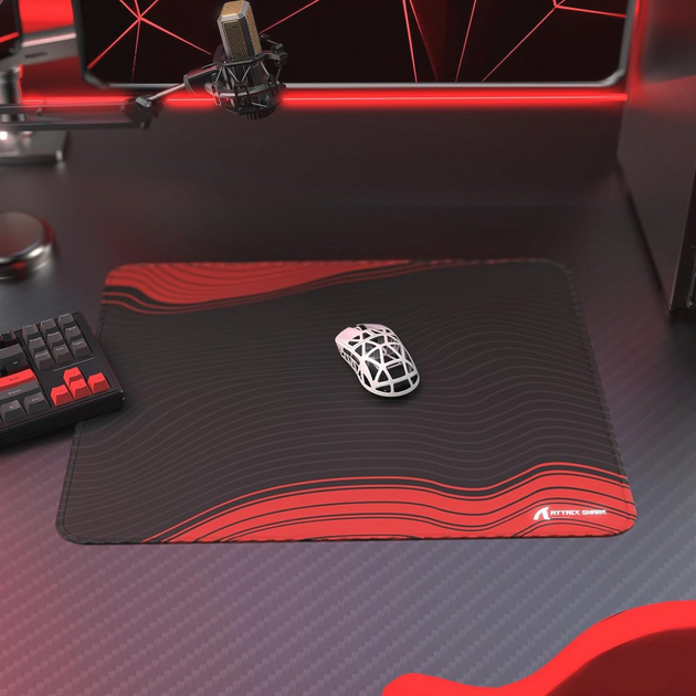 Игровой коврик ATTACK SHARK CM02 eSport Black Red 450×400×4 мм, водостойкий, микрошов, текстурированная поверхность - изображение 2