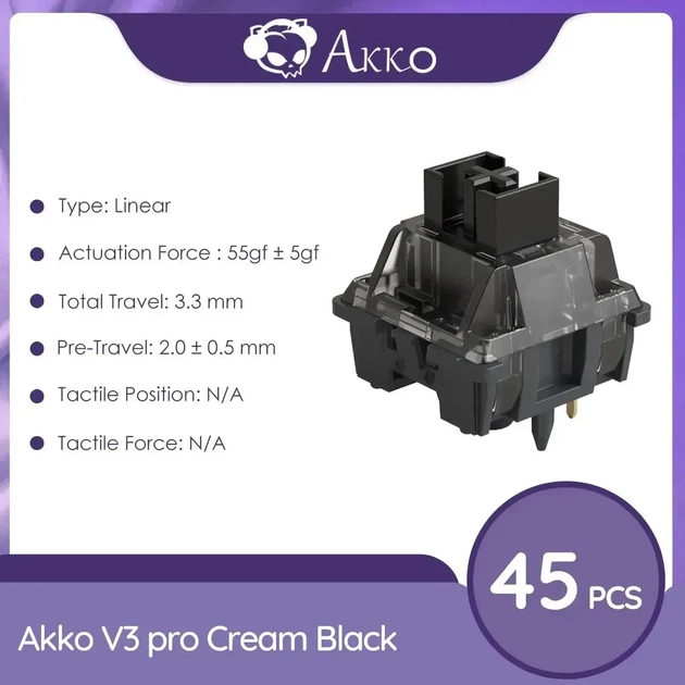 Набор механических переключателей Akko V3 Creamy Black Pro 45 шт набор из 45 шт кроемовых линейных свечей для механических клавиат - изображение 2