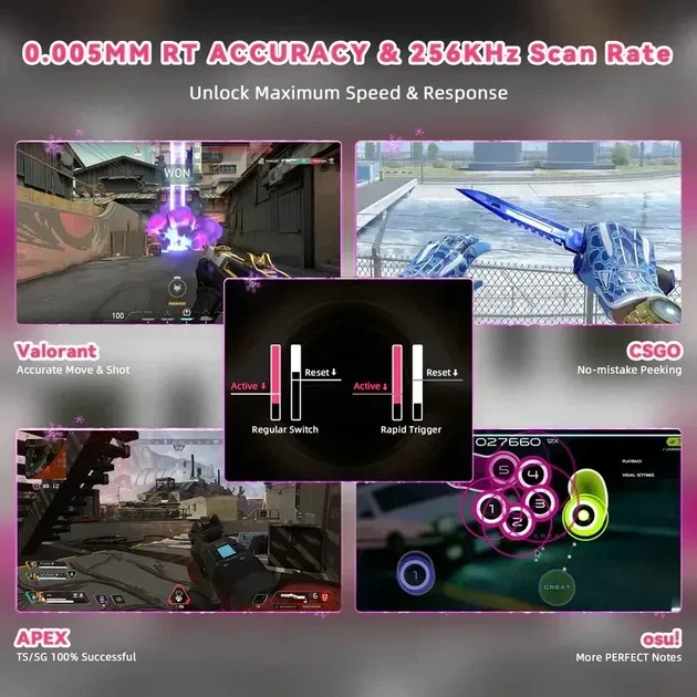 Магнітна клавіатура Attack Shark R82 HE Pink, розмір 75%, Hall Effect, Rapid Trigger, 8000 Гц опитування, RGB підсвічування - зображення 5