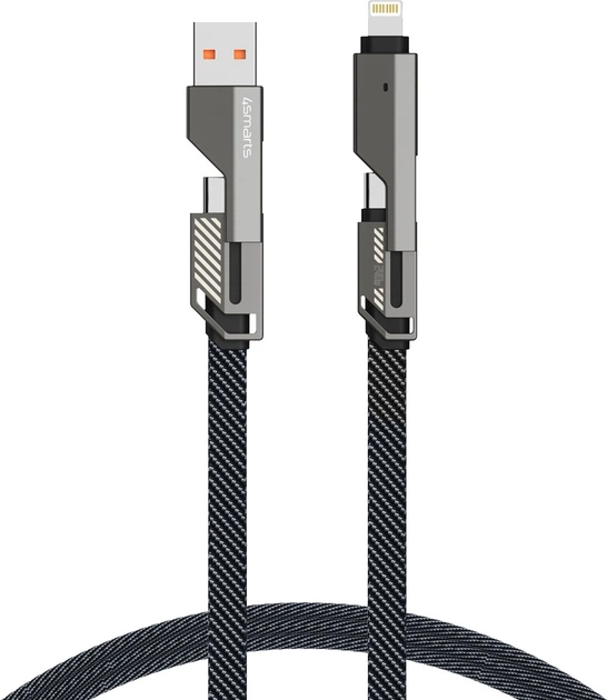 Kabel 4smarts USB-C Cable ComboCord Flat 240W, 1.5 m and Keyring Cable Graphite (4252011911363) - obraz 2