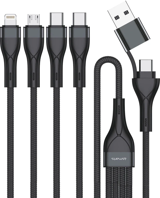 Кабель 4smarts USB-C/A Multi-Charging cable 4in2 1.2 m Black (4252011908172) - зображення 2