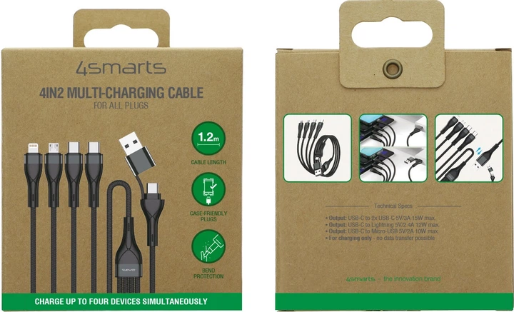 Кабель 4smarts USB-C/A Multi-Charging cable 4in2 1.2 m Black (4252011908172) - зображення 3