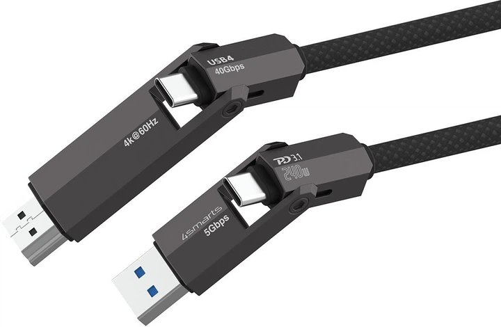 Кабель 4smarts USB4 HDMI Cable ComboCord 240W 1.5 m Black (4252011911769) - Фото 2 Кабель 4smarts USB4 HDMI Cable ComboCord 240W 1.5 m Black (4252011911769) - зображення 2