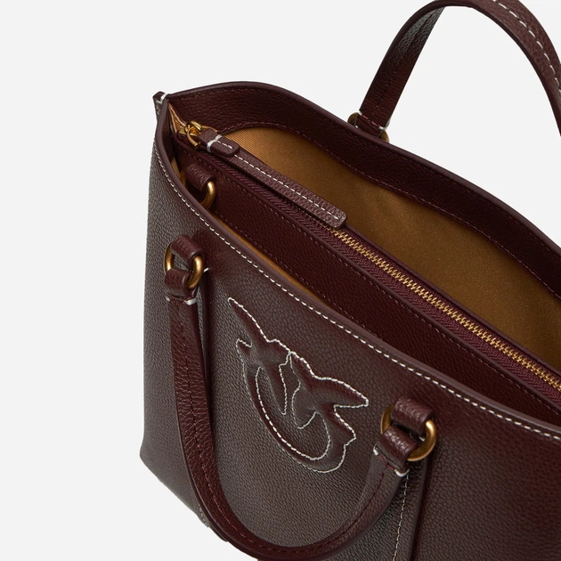 Torba shopper damska skórzana Pinko Miranda Shopper Classic 104515A29O-L86Q Ciemnobrązowa (8057769677105) - obraz 4