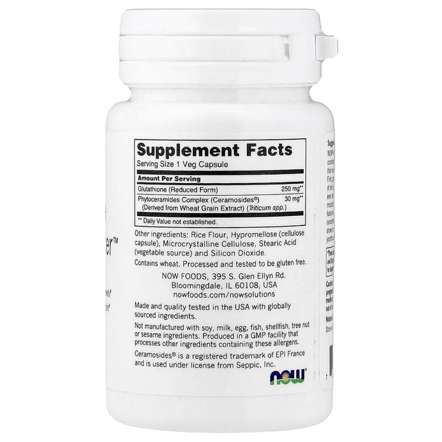 Добавка для осветления кожи NOW Foods, Solutions "Glutathione Skin Brightener" с глутатионом (30 вегетарианских капсул) - изображение 2
