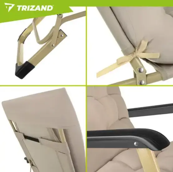 Складной садовый шезлонг TRIZAND 27553 с подушкой – стальной каркас, ткань Oxford 600D, для пляжа, дачи и отдыха - изображение 4