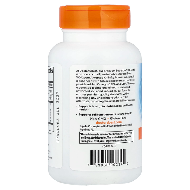 Масло криля Doctor's Best "Enhanced Krill Plus Omega3s with Superba Krill" жирные кислоты омега 3 (60 гелевых капсул) - изображение 3