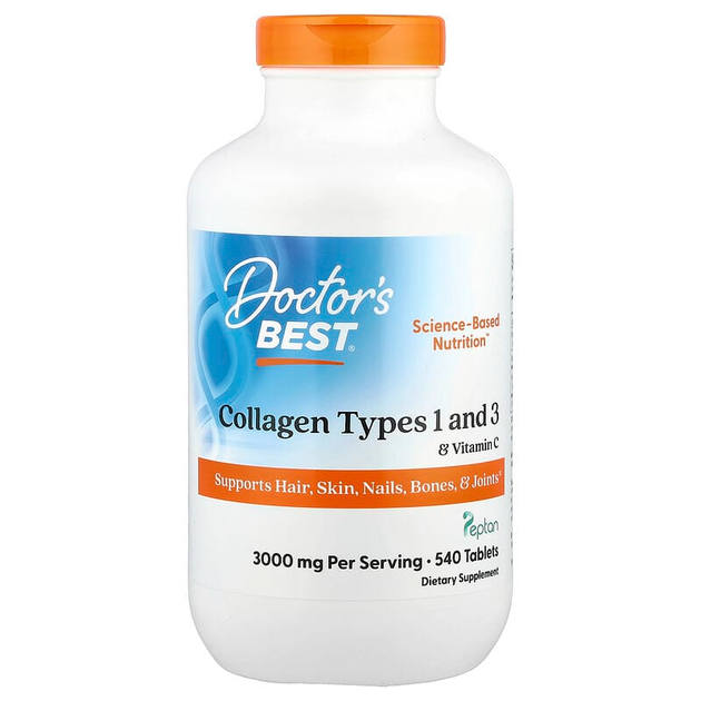 Бичачий колаген з пептаном Doctor's s Best "Collagen Types 1 & 3 with Peptan" гідролізований типів 1 та 3, 1000 мг (540 таблеток) - Фото 1 Бичачий колаген з пептаном Doctor's s Best "Collagen Types 1 & 3 with Peptan" гідролізований типів 1 та 3, 1000 мг (540 таблеток) - зображення 1