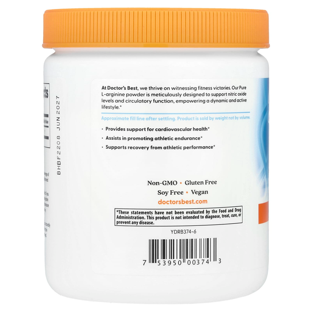 L-Аргинин Doctor's Best "Pure L-Arginine Powder" чистый порошок (300 г) - изображение 3