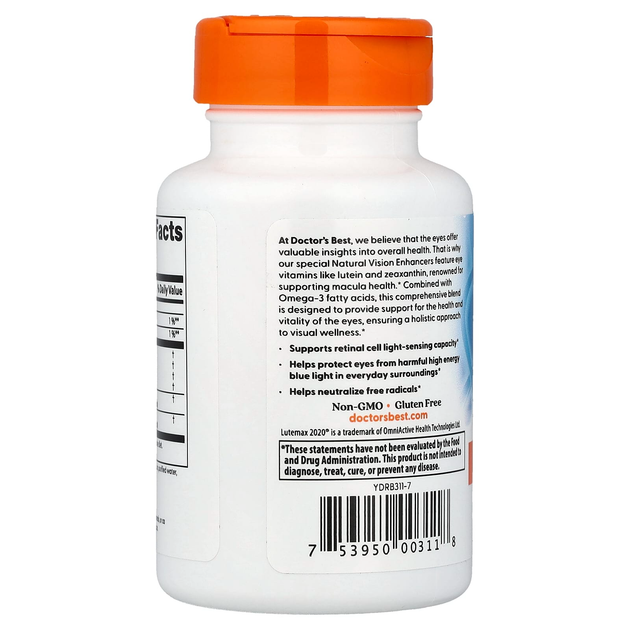 Комплекс для зору Doctor's s Best "Natural Vision Enhancers" лютеїн і омега-3 для очей (60 гельових капсул) - зображення 3