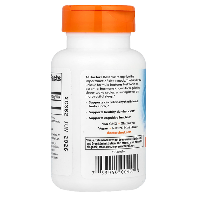 Мелатонін Doctor's Best "Melatonin" для покращення сну зі смаком м'яти, 5 мг (120 жувальних таблеток) - зображення 3
