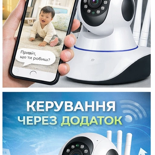 Відеоняня, Внутрішня Wi-Fi камера спостереження з поворотом 355°, HD 1080p, нічне бачення, датчик руху, двосторонній аудіозв'язок, сирена, слот microSD до 64 ГБ - зображення 4
