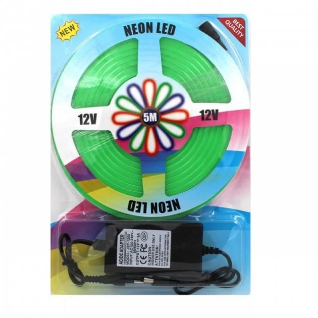 LED NEON стрічка 5м зелена 0764 12В силіконова неонова стрічка IP65 гнучка вологозахищена підсвітка для вивісок фасаду інтер'єру рекламна контурна підсвітка з блоком живлення - изображение 6