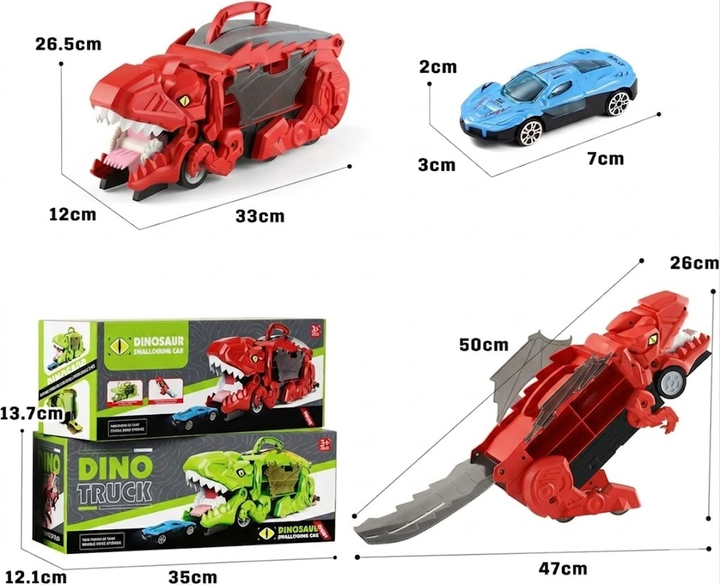 Автовоз трейлер динозавр трансформер Dino T-Rex 3в1 8 машинок красный - изображение 7