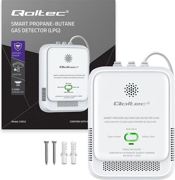 Датчик витоку природного газу та чадного газу Qoltec LPG detector | 85dB alarm | LED (5901878526522) - зображення 4