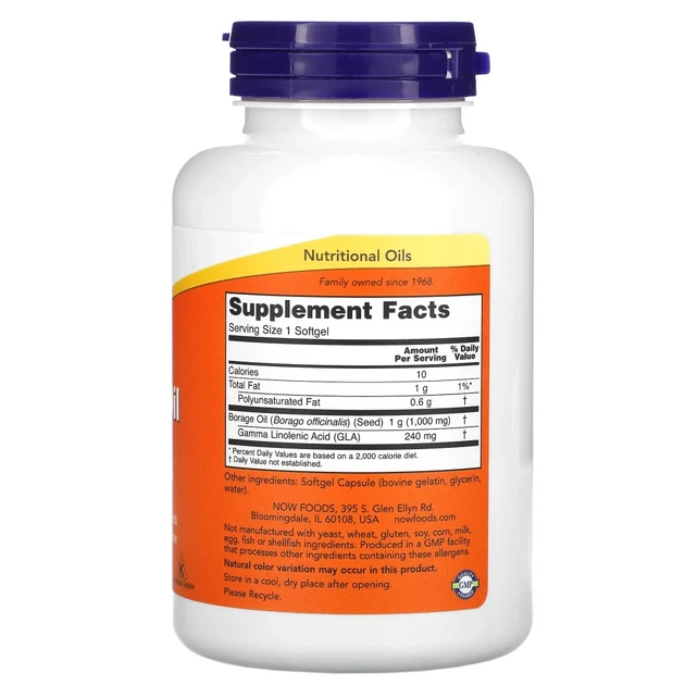 Олія огірочника (ГЛК) NOW Foods (Borage Oil) 1000 мг 120 капсул (NOW-01722) - изображение 2