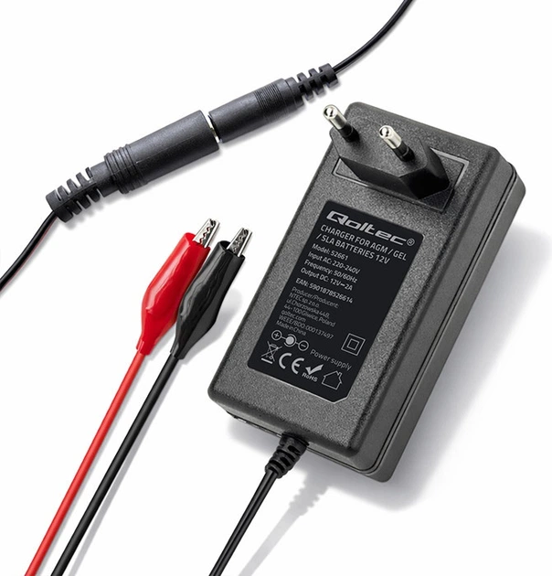 Automatyczna ładowarka Qoltec 12V charger | 2A | 24W | 5.5x2.1 | 1.8 m cable do akumulatora AGM/GEL/STD (5901878526614) - obraz 2