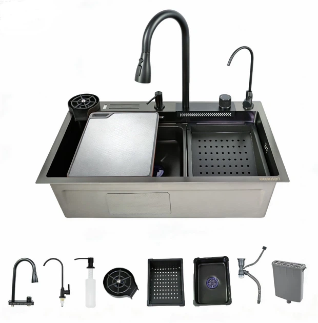 Мийка багатофункціональна Zerix ZH7546-SET-06 Micro Decor Graphite з вбудованим змішувачем з нерж.ст (00149397) - изображение 3