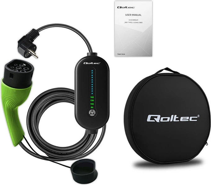 Mobilna ładowarka do samochodu elektrycznego Qoltec EV z regulacją 2 w 1 Type 2 3.5 kW 5 m (5901878524344) - obraz 2