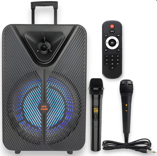 Портативна Bluetooth колонка на колесах SPS ZQS15123 Black 40 Вт 3000 мАг LED підсвічування мікрофони TWS USB TF AUX FM Bluetooth акустична система (10381) - зображення 8
