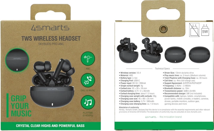Słuchawki 4smarts SkyBuds Pro ANC Black (4252011912865) - obraz 2