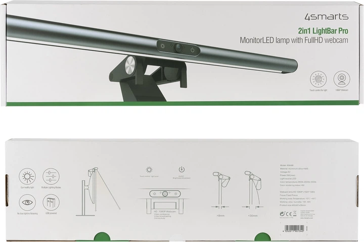 Лампа на монітор 4smarts 2in1 LightBar Pro with FullHD Webcam Silver (4252011901340) - зображення 2