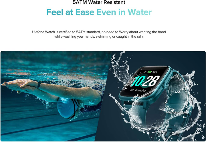 Умные часы Ulefone Watch розовое 50-дневное время работы от батареи, водонепроницаемые 5ATM, смарт-часы с 1,3-дюймовыми HD - изображение 7