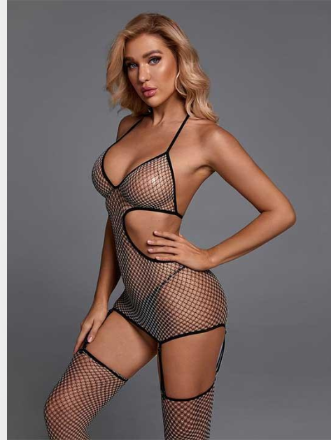 Короткий прозрачный пеньюар с подвязками и чулками One Size (S-L) Эротическое белье - Фото 2 Короткий прозрачный пеньюар с подвязками и чулками One Size (S-L) Эротическое белье - изображение 2