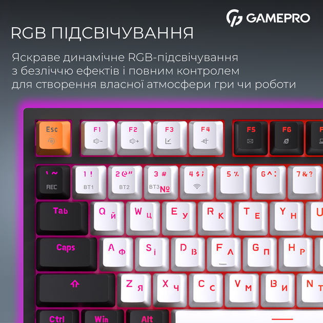 Клавиатура беспроводная GamePro Asgard Valhalla QLAB Sakura Switch RGB Bluetooth/Wireless/USB-C Black (MK160-B-QS-PRO) - изображение 15