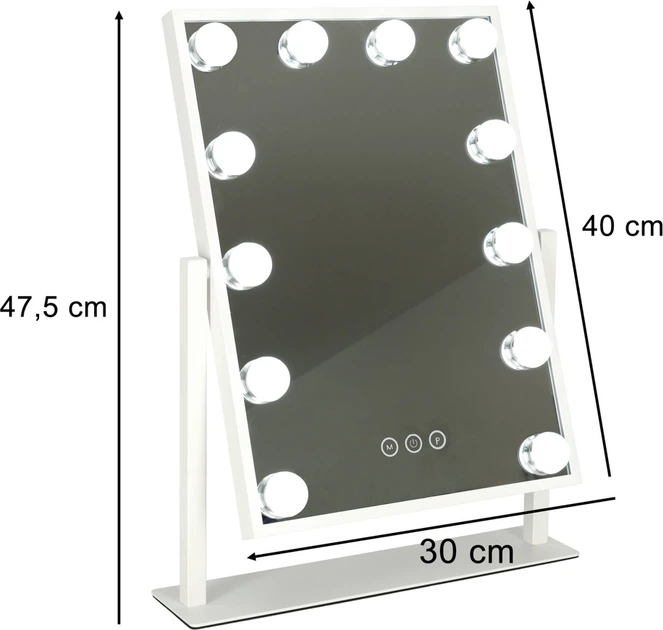 Косметичне люстерко Ikonka LED з 12 діодами 30 x 40 см (5903039748330) - зображення 3