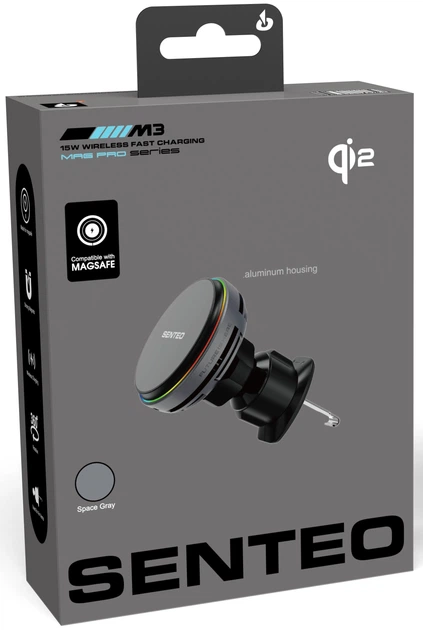 Автотримач Senteo M3 Mag Pro Qi2 Wireless charging 15W Airvent Space Grey - изображение 2