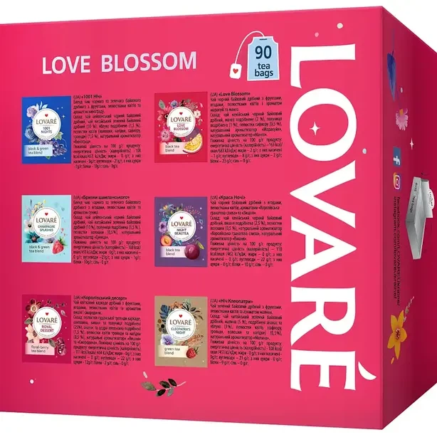 Чай в пакетиках Lovare Love Blossom асорті 90 шт. х 2 г 6 смаків х 15 шт (784929) - Фото 2 Чай в пакетиках Lovare Love Blossom асорті 90 шт. х 2 г 6 смаків х 15 шт (784929) - изображение 2