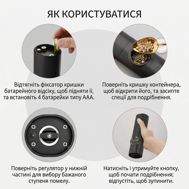 Электрическая мельница для специй (черная) + комплект батареек - Фото 4 Электрическая мельница для специй (черная) + комплект батареек - изображение 4