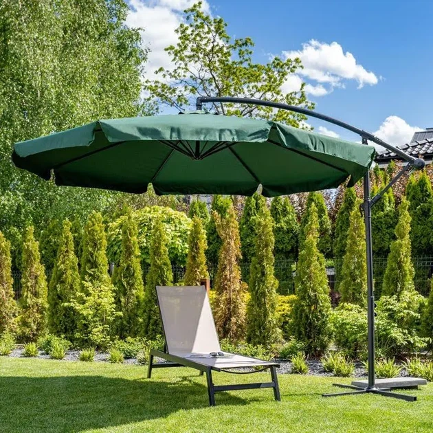 Парасоля садова JUST GARDEN Casablanca 3м - Зелена, велика кутова парасоля на бічній стійці з нахилом та з вентиляційною системою - відмінний захист від сонця на відпочинку в спекотні дні - зображення 8