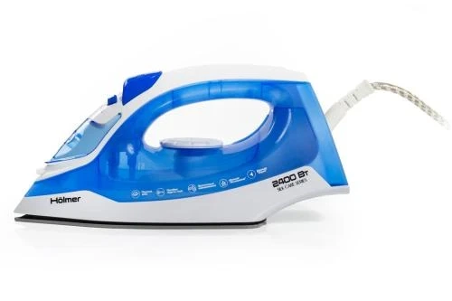 Праска Holmer HIC-2425, White/Blue, 2400W, кераміка, паровий удар 120 г/хв, постійна подача пари 30 г/хв, ємність для води 250 мл, вертикальне відпарювання - Фото 2 Праска Holmer HIC-2425, White/Blue, 2400W, кераміка, паровий удар 120 г/хв, постійна подача пари 30 г/хв, ємність для води 250 мл, вертикальне відпарювання - зображення 2