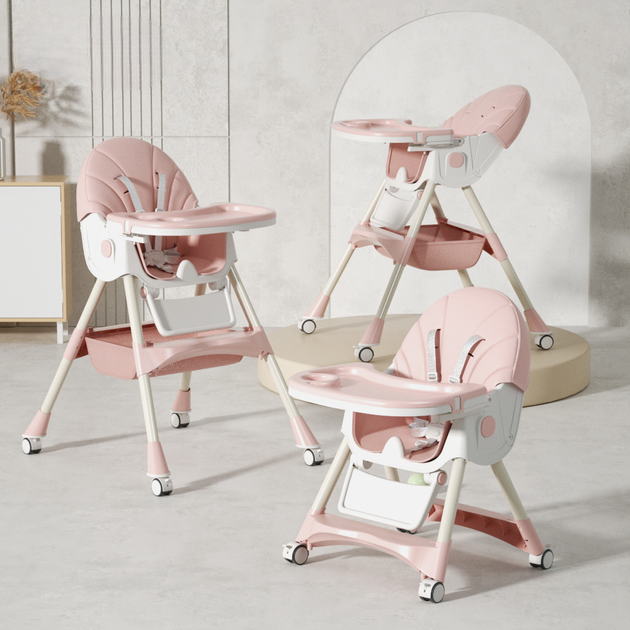 Стільчик для годування Kidoro One (ST-6540) Pink, з екошкіри на колесах - зображення 2