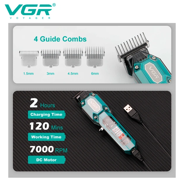 Аккумуляторный триммер для стрижки VGR V-900 с 4 насадками USB - изображение 5