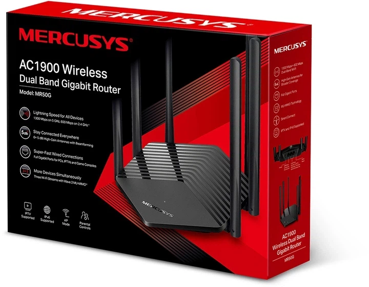 Маршрутизатор Mercusys MR50G WiFi5 / AC1900 / 1 Гбіт/с - Фото 2 Маршрутизатор Mercusys MR50G WiFi5 / AC1900 / 1 Гбіт/с - зображення 2