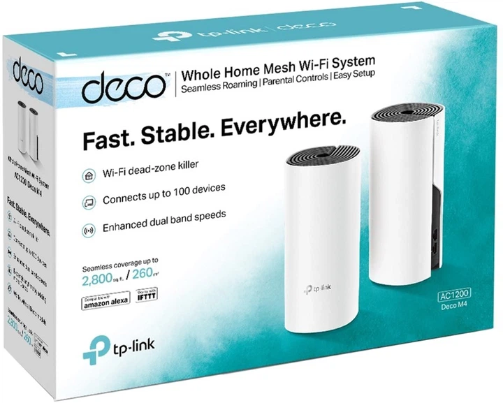 Маршрутизатор TP-LINK Deco M4 (2-pack) MESH система WiFi5 / AC1200 / 1 Гбіт/с - Фото 7 Маршрутизатор TP-LINK Deco M4 (2-pack) MESH система WiFi5 / AC1200 / 1 Гбіт/с - зображення 7
