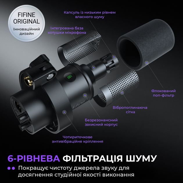Микрофон динамический Fifine K688CT USB/XLR Black – фото, отзывы