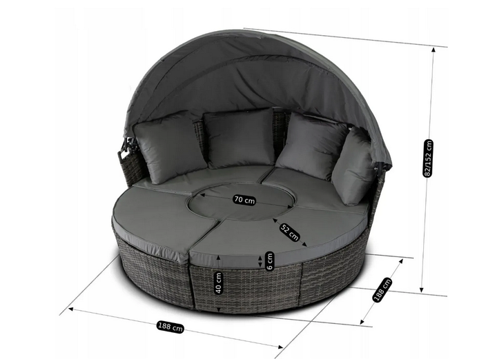Садовый комплект мебели Mebel Elit CALIFORNIA с круглым столом, 4 пуфами, навесом и подушками из технотанга. - изображение 3