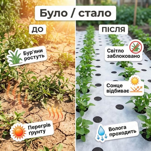 Агроволокно 1.6x10м 50г/м² проти бурянів для полуниці спанбонд пакет UV захист перфороване чорно-біле - зображення 5