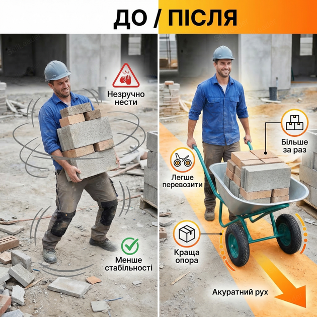 Тачка будівельна Dozer 110/200л корито для будмайданчика сипучих матеріалів до 340кг оцинковане 2 колеса - зображення 5