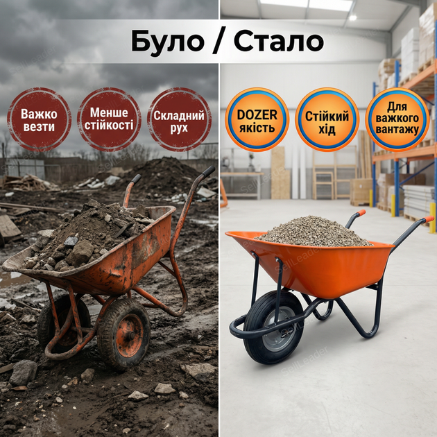 Тачка будівельна Dozer 90/170л корито 88×60×25см для будмайданчика сипучих матеріалів до 200кг оцинковане - зображення 5
