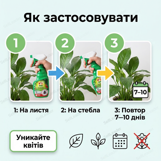 Удобрение-спрей ТМ «Kvitofor» 300 мл инсектицидное для комнатных растений и орхидей удобрение от тли аэрозоль - Фото 8 Удобрение-спрей ТМ «Kvitofor» 300 мл инсектицидное для комнатных растений и орхидей удобрение от тли аэрозоль - изображение 8