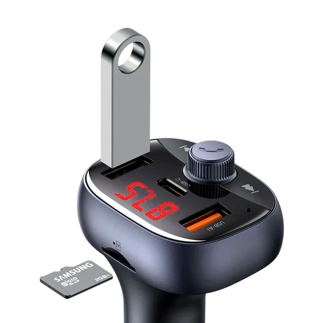 Автомобильный Bluetooth FM-трансмиттер McDodo CC-5950 72W USB-A + USB-C с дисплеем и быстрой зарядкой Black - Фото 2 Автомобильный Bluetooth FM-трансмиттер McDodo CC-5950 72W USB-A + USB-C с дисплеем и быстрой зарядкой Black - изображение 2