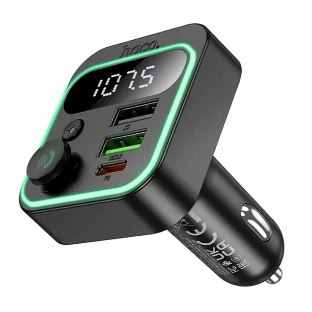 FM-трансмиттер Hoco E85 Tiger 20 Вт 3 порта USB Type-C и Type-A черный для автомобиля с функцией Bluetooth и зарядки - изображение 3